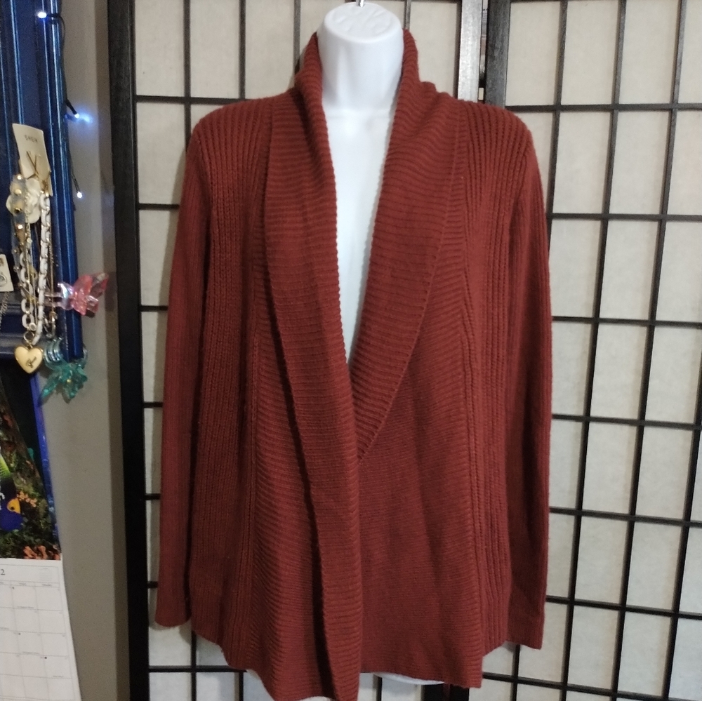 Red Knit Rolled Collar Cardigan sz M